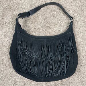 Minnetonka Purse Womens OS Black Fringe Leather Suede Tribal Bohemian Bikercore